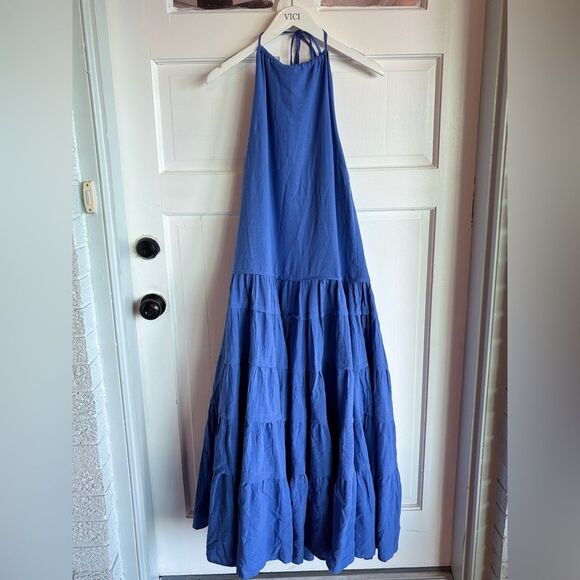Nwt Free People Somewhere Sunny Drop-Waist Maxi Dress Baja Blue - Picture 4 of 9
